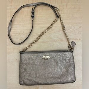 COACH  Quinn Gray Leather Chain Strap Zipper Closure Crossbody Bag; 4” x 6”